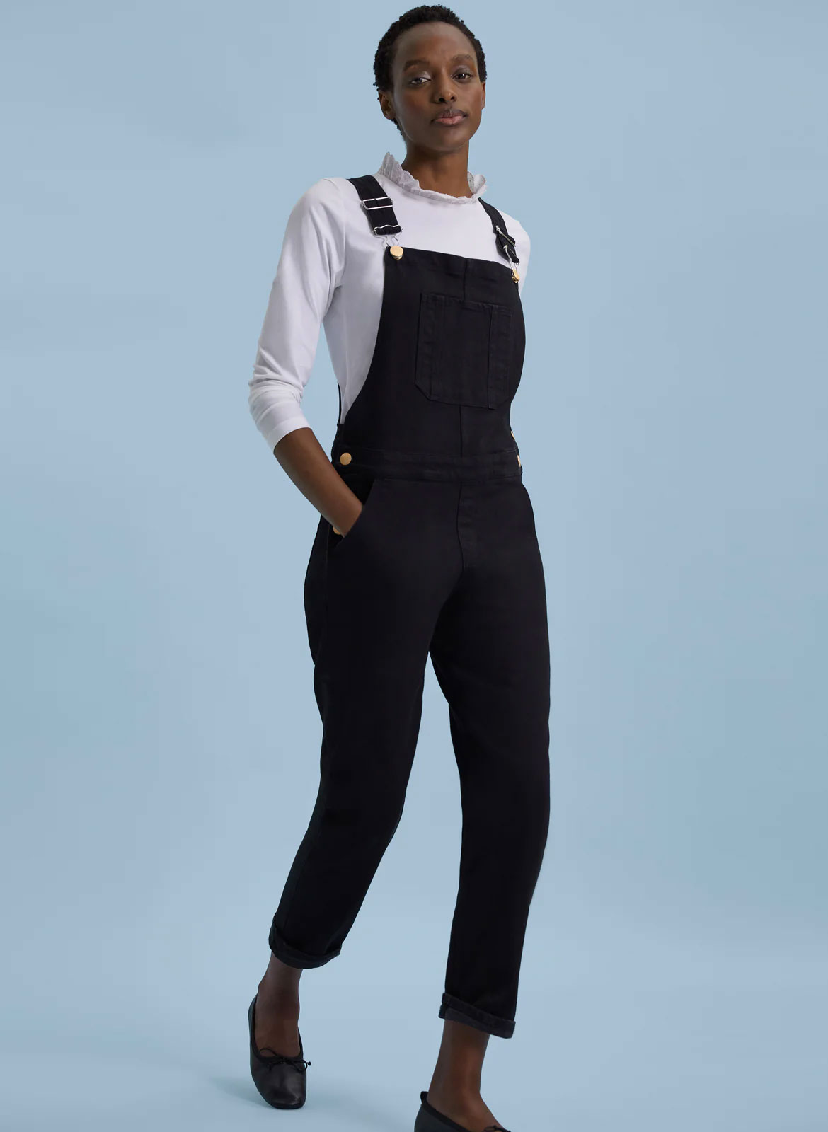 Black Organic Stretch Dungarees from Baukjen $190