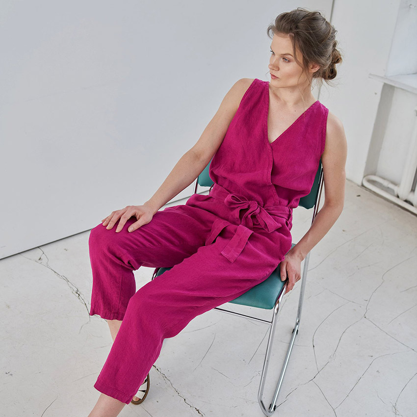 pink linen jumpsuit