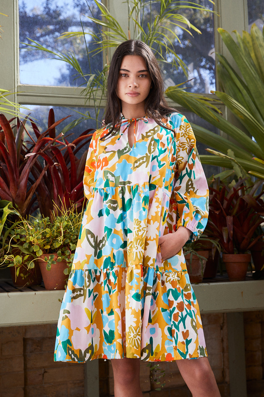 woman wearing floral printed dress for spring