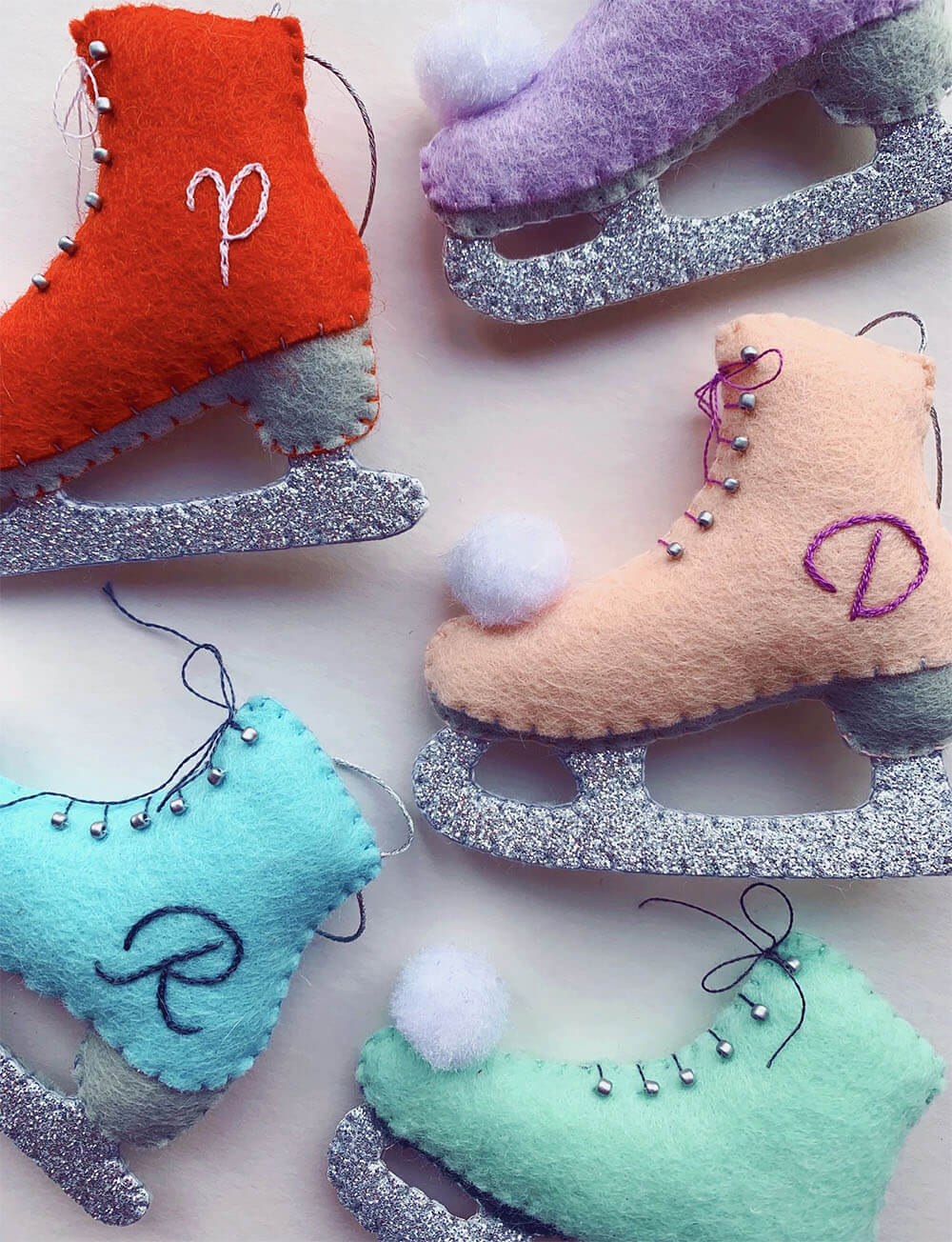 monogram felt ice scate ornaments