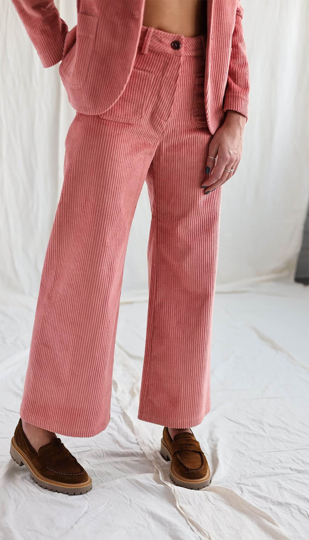 pink corduroy culottes