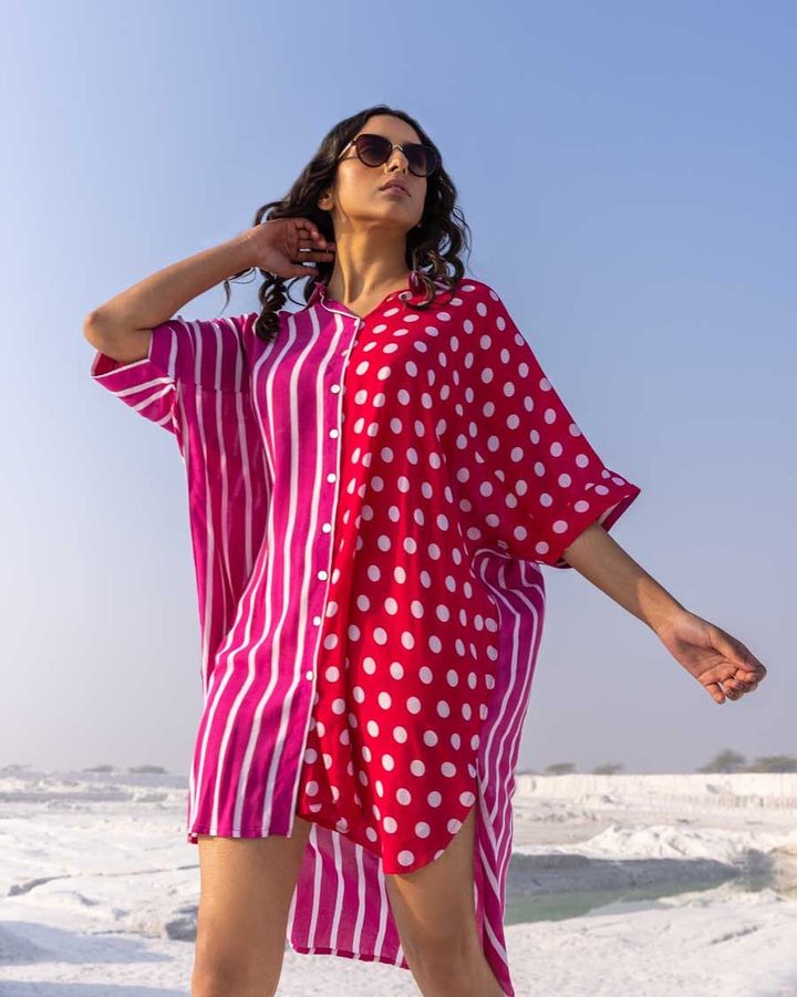 pink and red oversized shirt