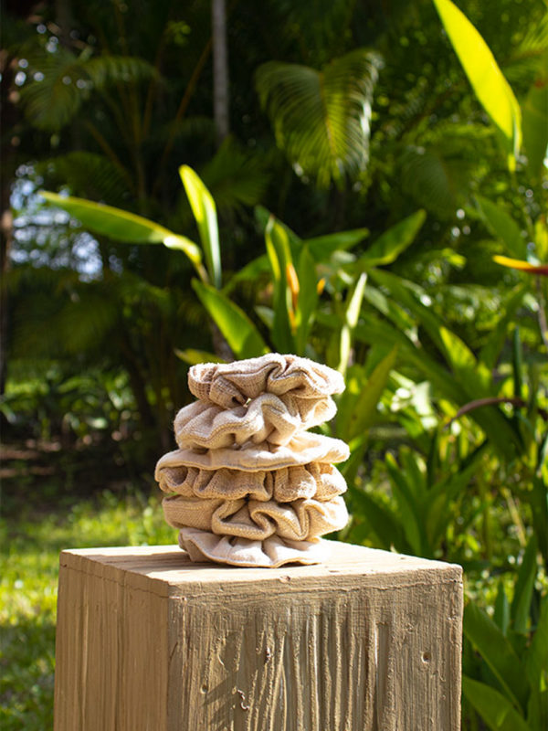 stack of lotus silk scrunchies